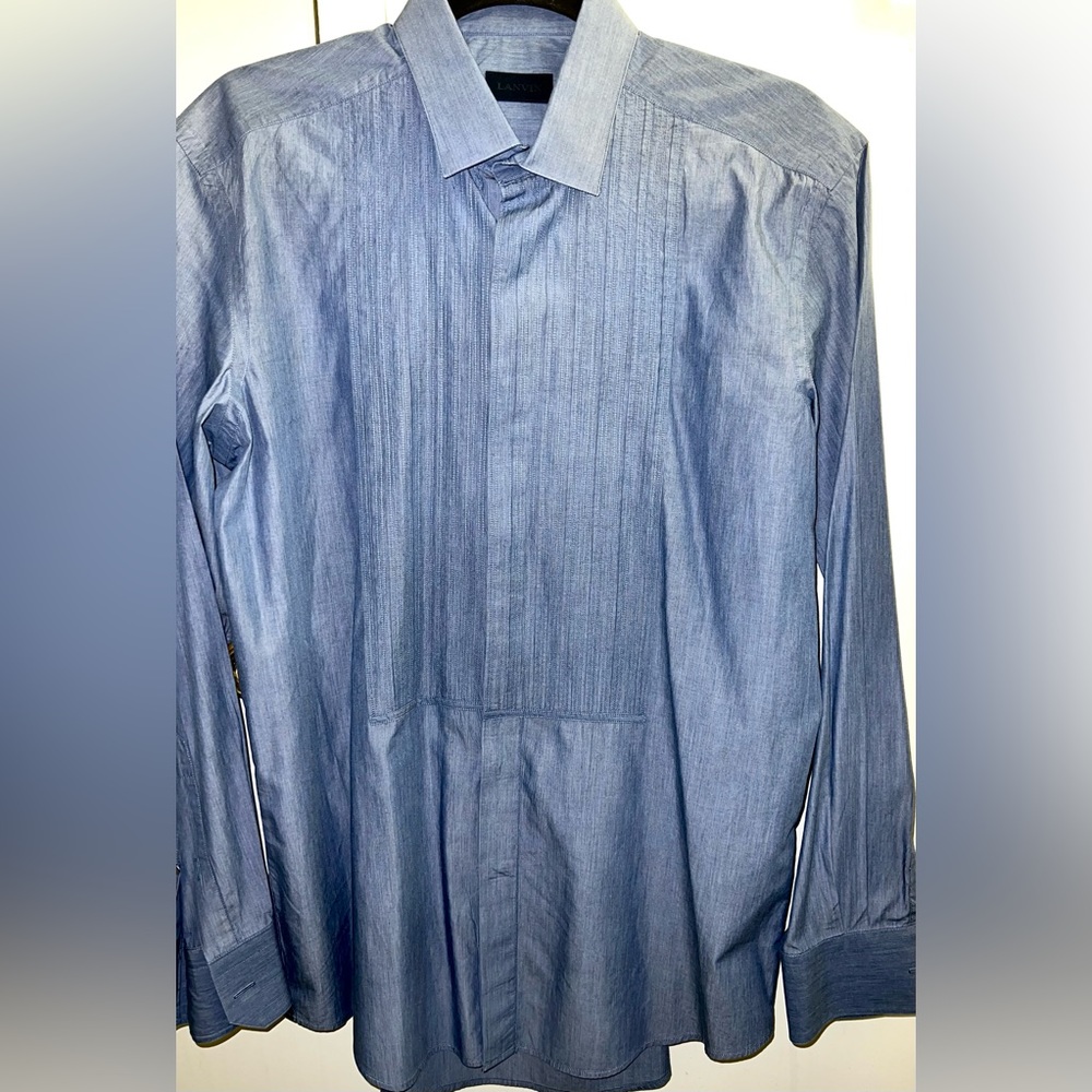 Lanvin Slate Blue Modern/Updated Tuxedo Shirt. Size:15.5/39. Made in Italy. VGC.